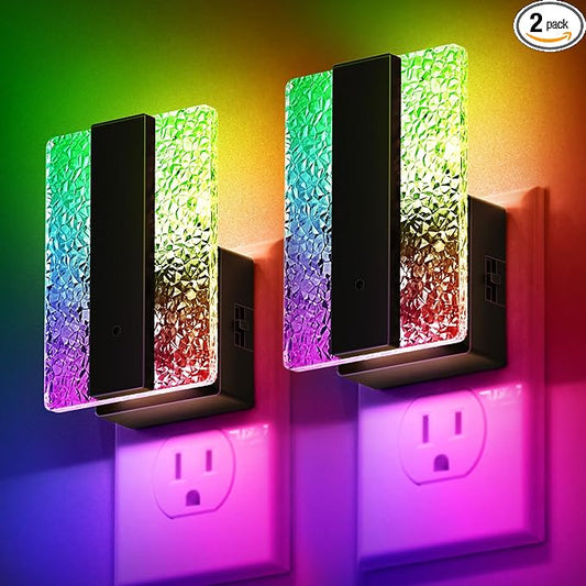 DORESshop LED Night Lights Plug into Wall [2 Packs], Decorative Night Light with Dusk-to-Dawn Sensor, RGB Color-Changing Nightlights with Slide Button, Nightlights for Kids, Bathroom, Hallway, Bedroom