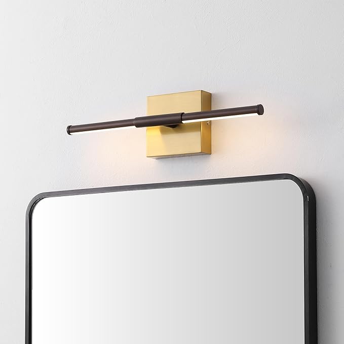 JONATHAN Y 16.25" Oil Rubbed Bronze/Brass Gold Modern Dimmable Integrated LED Wall Sconce, Minimalist Adjustable Metal Vanity Light for Bathroom Mirror, Bedroom, Hallway, 3000K, ETL Listed (JYL7039F)