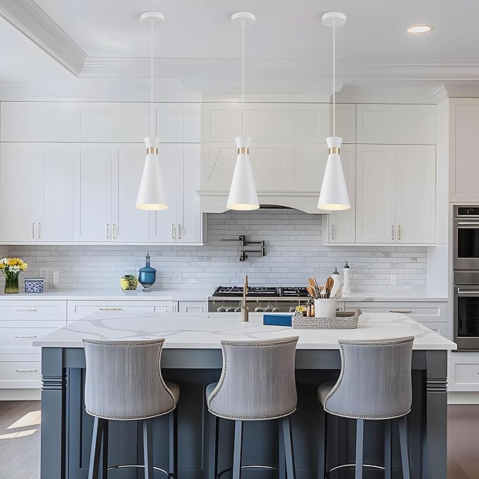 2026 New Gold White Pendant Lights Kitchen Island 3 Pack, 5.9" Mini Modern Brass Island Lights for Kitchen Bar Pendant Light Fixtures, Small kitchen pendant lighting over island Sink Dining Room