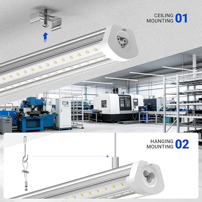 Barrina 8FT LED Shop Light, 140W 17000LM 5000K, U-Shaped 3 Rows LED Garage Lights, Linkable, Hanging & Flush Mount, 8 Foot Commercial LED Shop Lights for Garage, Workshop, Kitchen, 10 Packs, Silver
