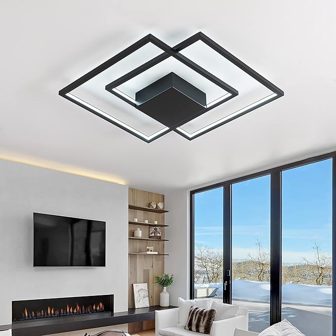 Modern LED Ceiling Light Modern Flush Mount Ceiling Light Fixture, Dimmable Frame Premium Black Lamp for Dining Room Kitchen Bedroom Living Room Cool Light