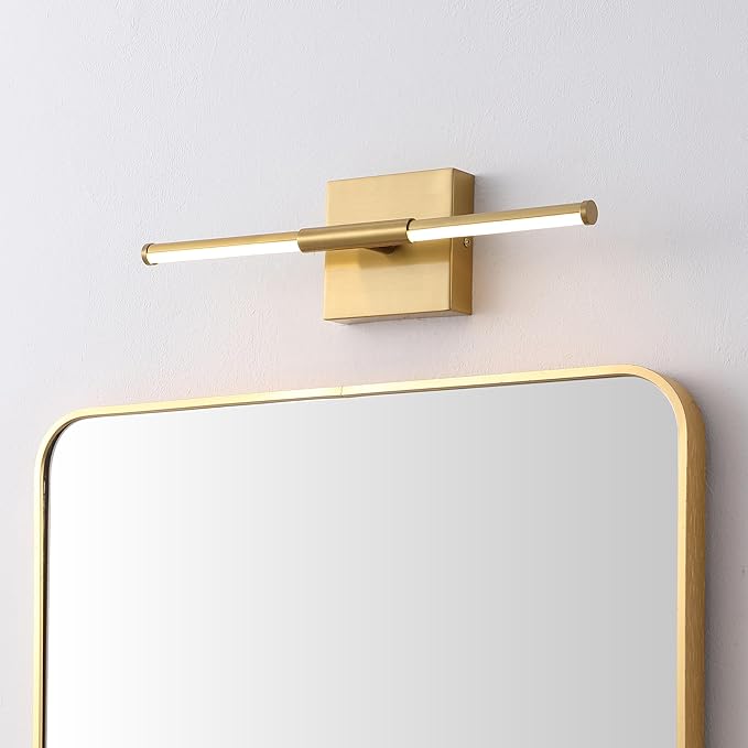 JONATHAN Y 16.25" Brass Gold Modern Dimmable Integrated LED Wall Sconce, Minimalist Adjustable Metal Vanity Light for Bathroom Mirror, Bedroom, Hallway, 3000K, ETL Listed (JYL7039B)