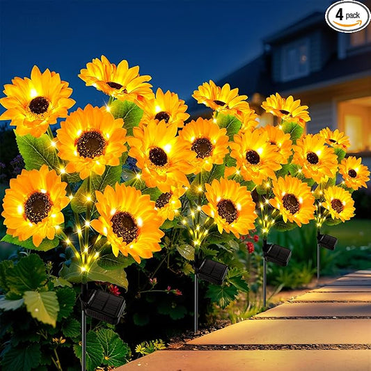 LETMY Solar Lights Outdoor Garden Decor, 4Pack Upgraded Solar Garden Lights with 24 Sunflower Lights, Solar Flowers Outdoor Waterproof IP65 for Garden Flower Bed Yard Decor, Gift for Women Mom Grandma