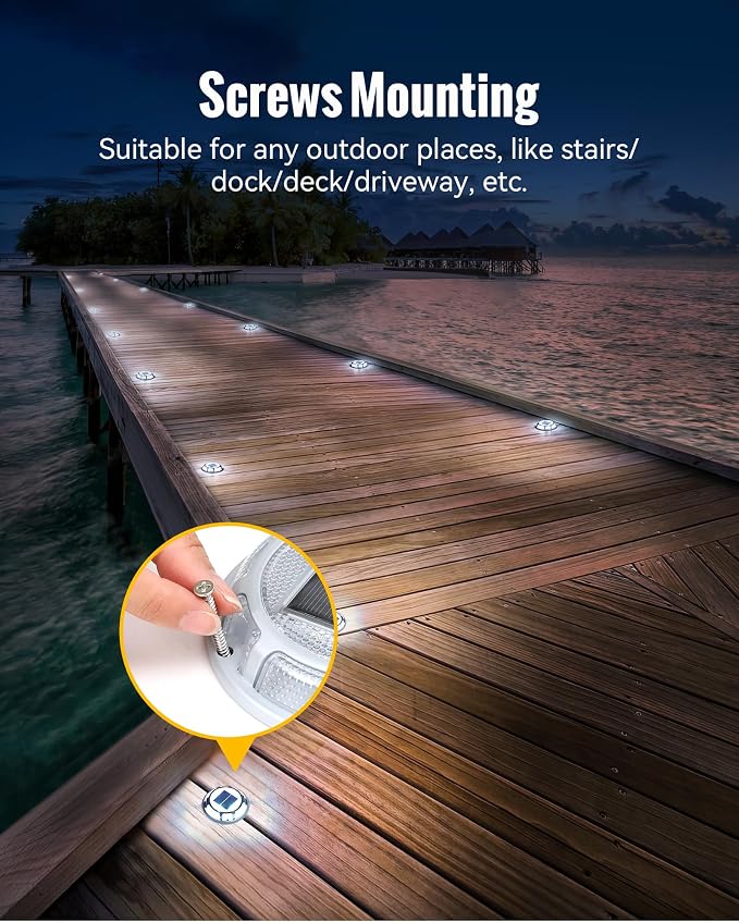 Solar Driveway Lights Dock Lights Waterproof 24 Pack, 2 Colors in 1 Outdoor LED Solar Deck Light, Solar Powered Walk Way Light Road Marker for Stair Pathway Patio,Blue & White