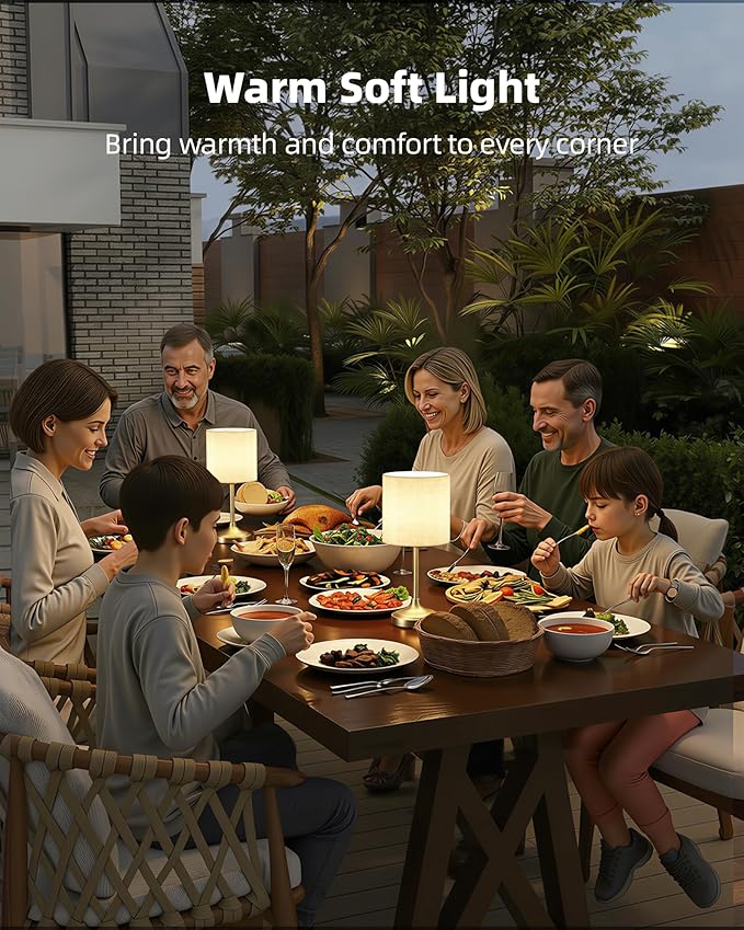 Battery Operated Lamp, 8000mAh, Dimmable, Ambient Light, 2700K, Touch Control, Portable, Small, LED, Wireless, Rechargeable, Cordless, Desk Lamp, Kitchen Lamp, Fabric Shade, for Dining Room, Bedroom