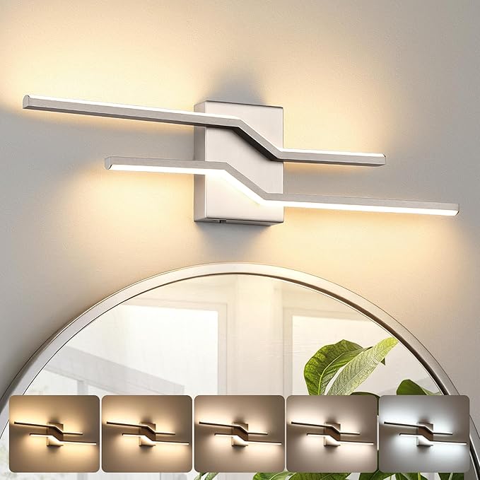 24 Inch Vnaity Lighting Led Bathroom Lights Over Mirror Brushed Nickel Dimmable 5CCT 24W Modern Bath Vanity Lights Bar Wall Sconces