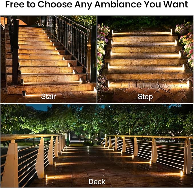 JEJOT Solar Step Lights Outdoor Waterproof IP65,Warm White Brown Solar Stair Lights, Outdoor Light Decor for Stair, Deck, Step, Porch and Outside Patio, 8 Pack