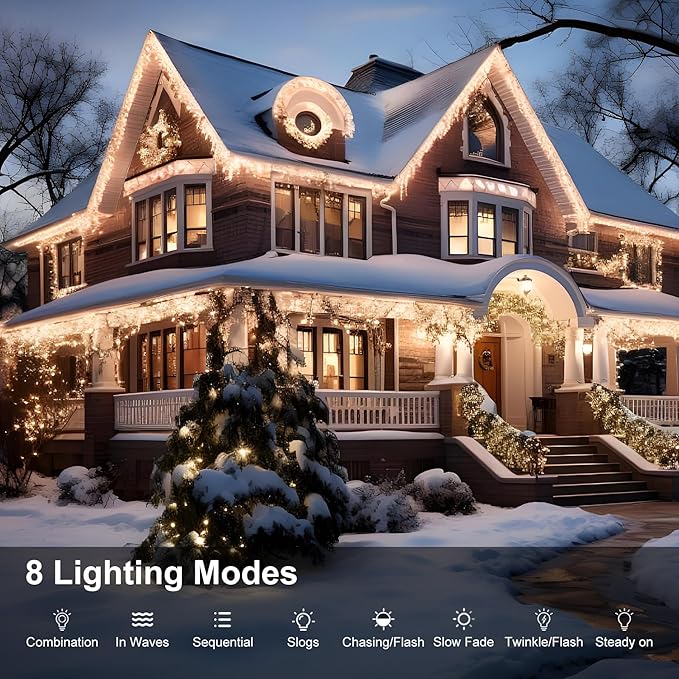 LED Icicle Lights for Outdoor Christmas Decorations,98.4Ft 1000 LEDs Christmas Fairy Light with Timer&Memory Function,8 Lighting Modes,Plug in hanging Curtain Lights for Xmas Party Wedding(Cool White)