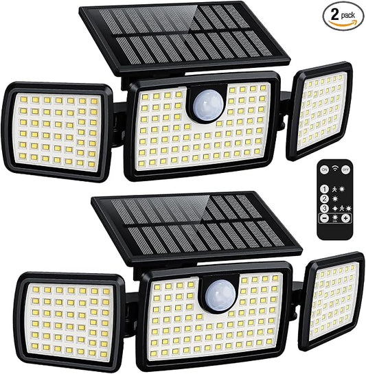 MIHANI Solar Lights Outdoor, Quick Charge Solar Motion Deck Lights Outdoor for Deck with High Brightness, Larger Built-in Tempered Glass Panel, Sensitive PIR Motion Inductor (Remote,2 Pack)