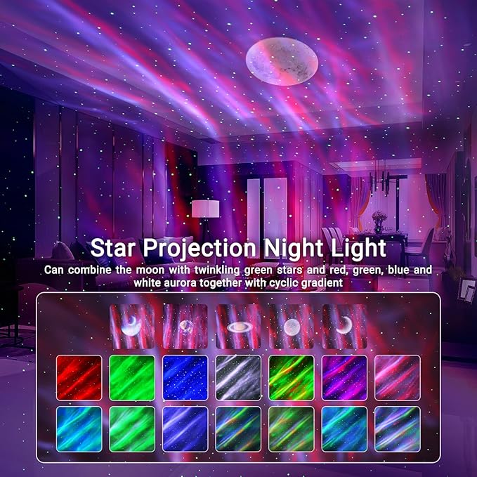 HERHOTER Star Projector,Northern Lights Projector,with Bluetooth Speaker, White Noise, Remote Control,Night Light,for Game Room, Adults, Family Gatherings,Galaxy Projector Bedroom