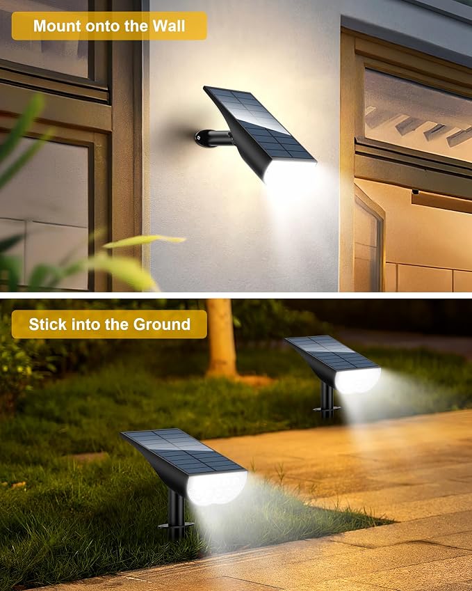 Solar Spot Lights Outdoor Waterproof, 3 Lighting Modes Solar Spotlights, Dusk to Dawn Spot Light for Yard Pathway Landscape Driveway, Warm White, 6 Pack