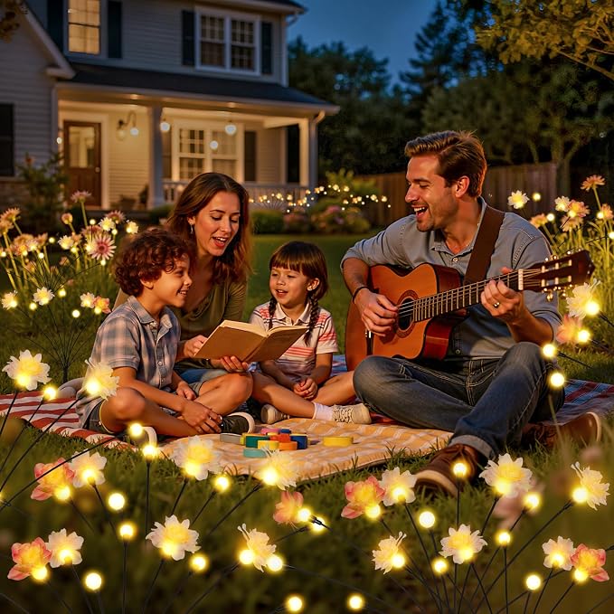 PEVOROS Solar Garden Lights, Warm White LED Swaying Solar Flowers Light for Outside, Waterproof Garden Decor, Outdoor Decorative Lights Yard, Patio, Pathway Decoration Gardening Gifts (8 Pack)