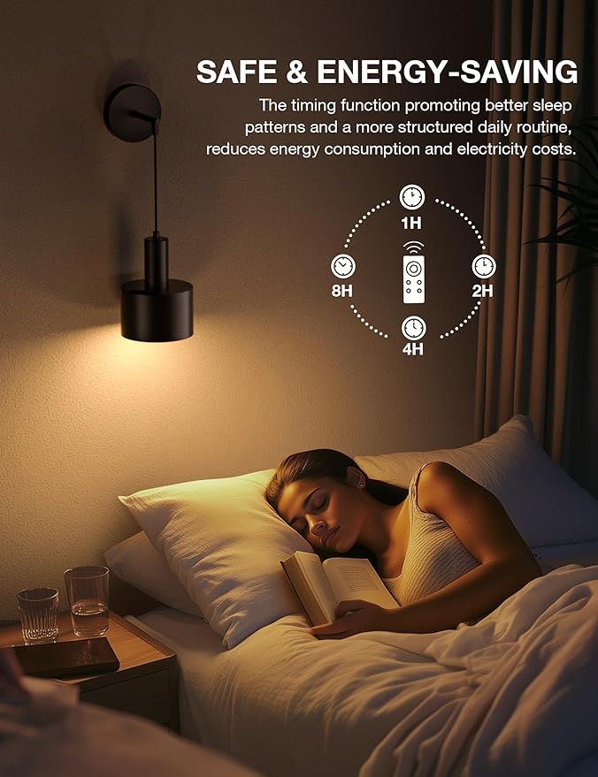 NIORSUN Battery Operated Wall Sconce Set of 2, Black Wireless Rechargeable Wall Lights with 5200mAh Dimmable Detachable Bulbs and Remote, 9 Colors Sconces Wall Decor for Bedroom Living Room Hallway