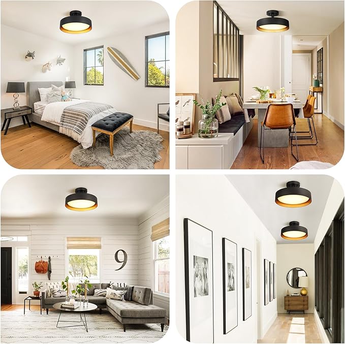 SunRider Industrial Semi Flush Mount LED Ceiling Light Fixture, 12 Inch 25W 2000LM, 4000K Neutral White, Dimmable Pendant Lamp for Hallway Bedroom