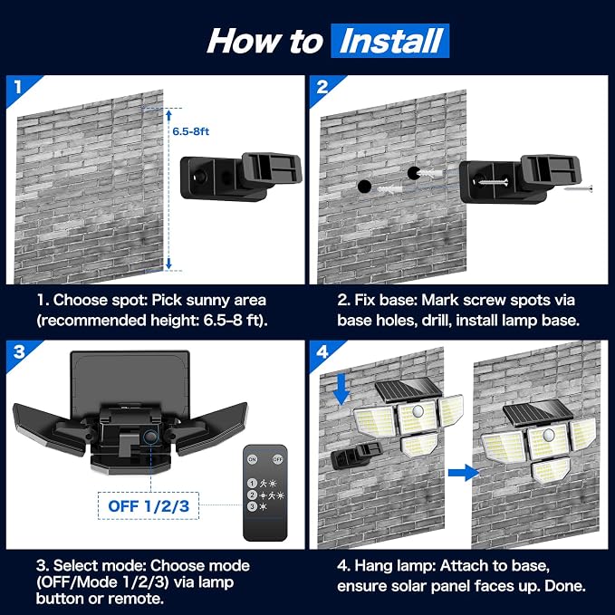 Adewalk Outdor Security Solar Light -4Pack 188 LED Solar Motion Sensor Light, IP65 Waterproof Powered Light for Outsidt Home Darkroom Backyard