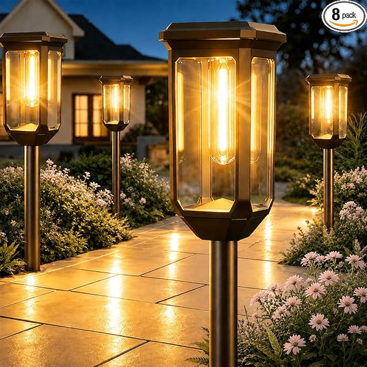 Tenmiro-Solar-Pathway-Lights-Outdoor-8-Pack-LED-Solar-Powered-Garden-Lights-Waterproof-IP65-Auto-On/Off-Outdoor-Light-for-Yard-Lawn-Patio-Path-Walkway-Driveway-Landscape-Lighting-Decor-3000K