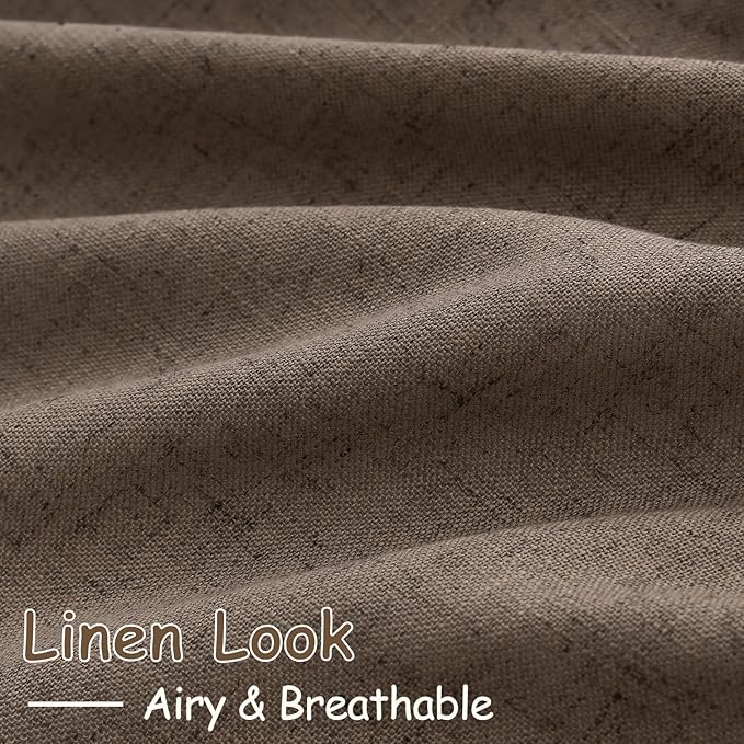Light Brown Linen Curtains 63 Inches Long for Bedroom Back Tab Light Filtering Privacy Sheer Curtains Modern Farmhouse Coastal Decor Light Brown Cotton Textured Gauze Curtain for Bathroom 2 Panel Set