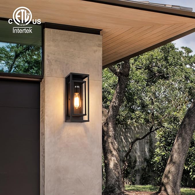 mirrea 14" Classic Outdoor Wall Sconce 1 Light in Matte Black Rectangular Metal Frame and Clear Glass Shade Waterproof Porch Light Patio Light