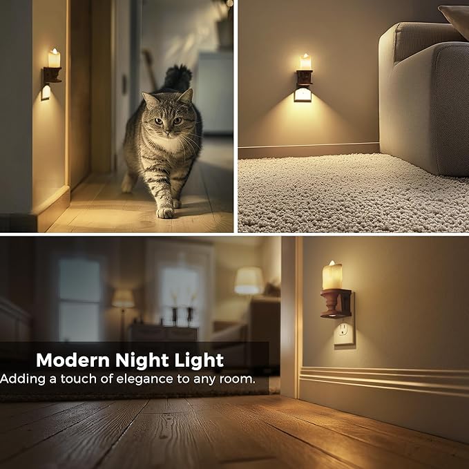 L LOHAS LED Night Light,[2-Pack] Flameless Candle Night Light with 3 Lighting Model, Dusk to Dawn Sensor,Brightness Adjustable,3000K Soft White,Vintage Nightlight for Middle Age Decor
