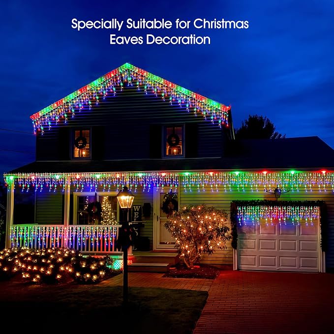 WBao Christmas Lights Outdoor, 432 LED 33FT Icicle Lights with 81 Drops, Remote Control, 3 Timer Settings, 8 Modes, Waterproof, Connectable Fairy Lights for Wedding, Holiday Eaves Decor, Multicolor