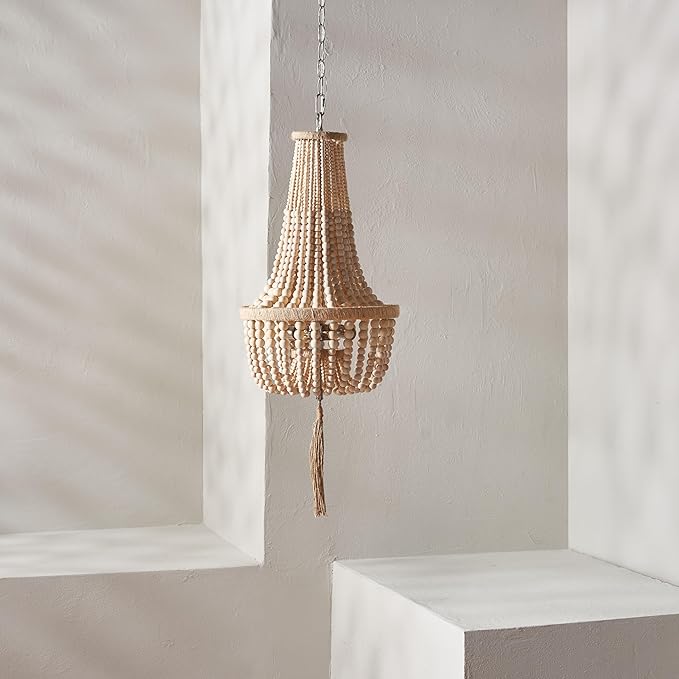 SAFAVIEH PND4082A Wynne Bohemian Adjustable Brown Beaded Tassel 2-Light (LED Bulbs Included) Pendant