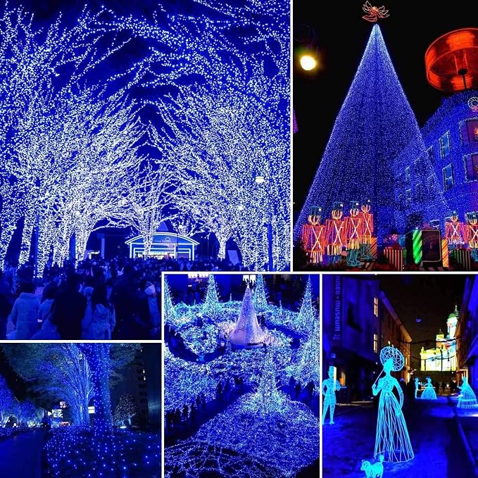 Blue Solar String Lights Outdoor, 2 Pack Total 80FT 200 LED Solar Twinkle Lights for Outside, Waterproof Copper Wire 8 Modes Fairy Light for Garden Tree Party Birthday Patio Christmas Decorations