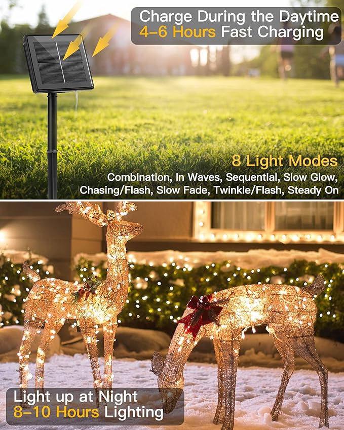 Solar String Lights Outdoor Waterproof, 4 Packs Total 132 Ft 400 LED Solar Fairy Lights with 8 Modes, Twinkle Solar Powered Outdoor Lights for Patio Yard Trees Wedding Christmas, Warm White | IP65 Waterproof Twinkle Lights with 8 Modes, Patio Lights fo...