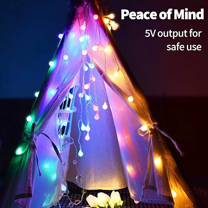 YOLIGHT Fairy Curtain Lights, USB/Battery Powered Ball Icicle Light 13ft 96 LED Globe String Hanging Lights for Bedroom Dorm Wedding Party Christmas Decoration (Multi-Colored)