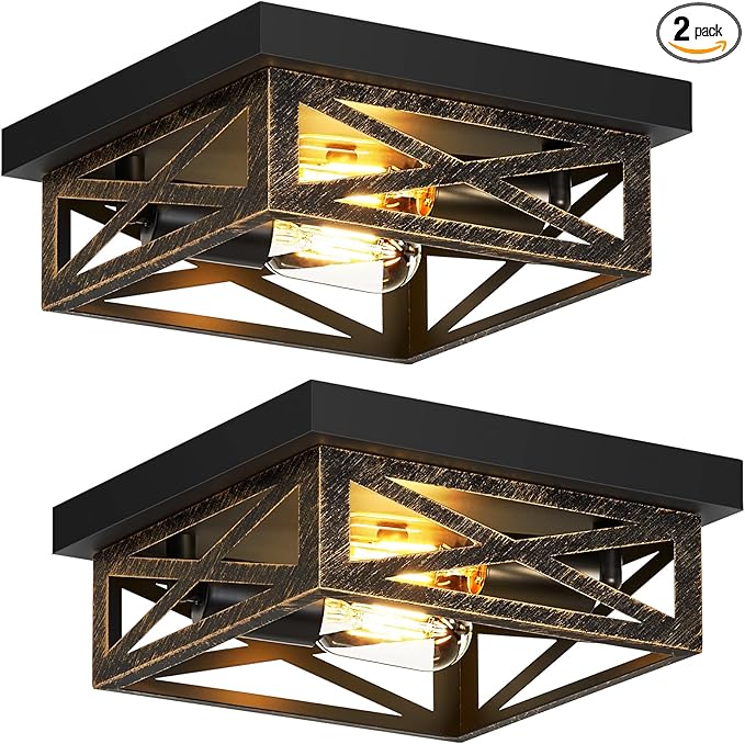 ZHU YAN 2 Pack Farmhouse Flush Mount Ceiling Light,Rustic Flush Mount Ceiling Light Fixture,Light Fixtures Ceiling Mount for Kitchen,Hallway,Entrywaye26 Base