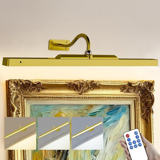 24 Inch Battery Powered Picture Light 6000mAh - Gold Wireless Wall Sconce with Remote & Timer for Photos, Paintings, Art & Home Gallery