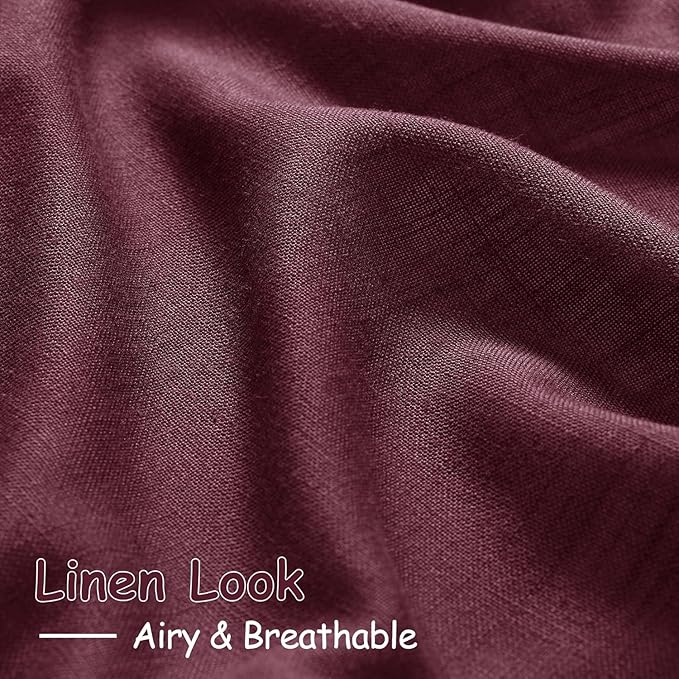 Nanspring Burgundy Linen Curtains for Living Room 94 Inches Long Light Filtering Semi Sheer Curtain Back Tab Vintage Boho Decor Elegant Luxury Drapes for Bedroom Dinner Room 52x94, 2 Panels