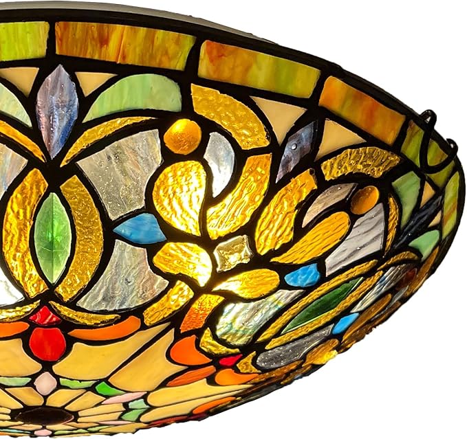 ARTZONE Tiffany Ceiling Lights, 3-Light 16 Inch Stained Glass Flush Mount Ceiling Light for Bedroom, Dining, Living Room, Entryway, Foyer