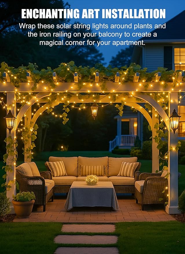 Brightown Outdoor Solar String Lights, 6 Pack 33Feet 100 Led Solar Powered Fairy Lights with 8 Modes Waterproof Decoration Copper Wire Lights for Patio Yard Trees Christmas Wedding Party (Warm White) | IP65 Waterproof Solar Fairy Lights with 8 Modes, T...
