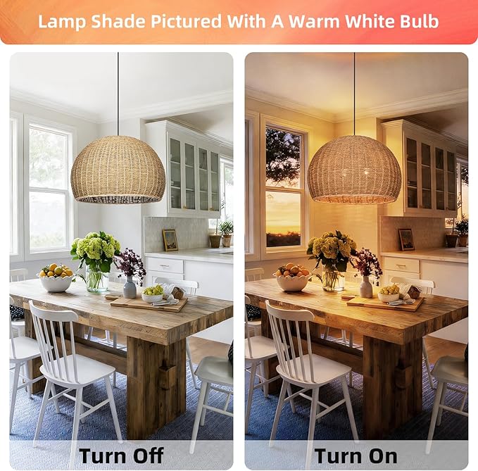 Arturesthome 2-Light Rustic Farmhouse Rattan Pendant Light,19.68in Large Dome Hand Woven Ceiling Mounted Rattan Chandelier,Coastal Beach Ceiling Hanging Light for Kitchen,Dining Room