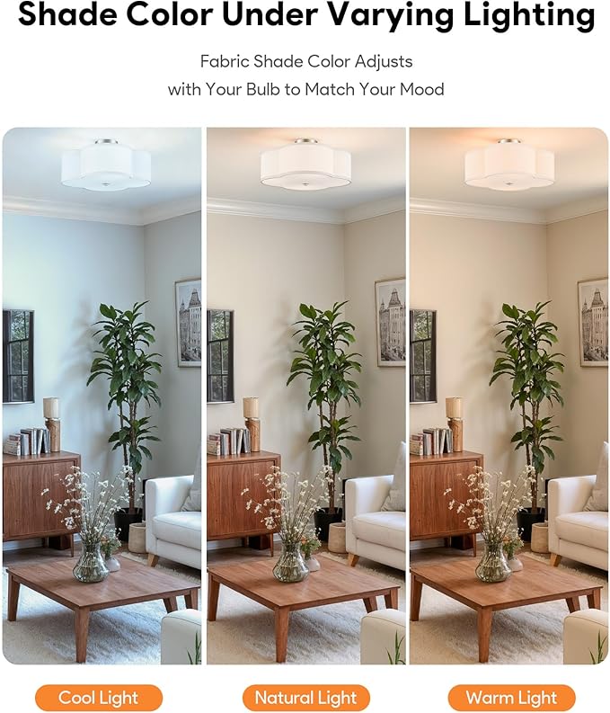 VONLUCE Semi-Flush Mount Ceiling Light, 15.8" Modern 4-Light Ceiling Light Fixture with White Clover-Shaped Shade 4 E26 Sockets for Bedroom Entryway Living Room, Nickel Finish, ETL Certificated
