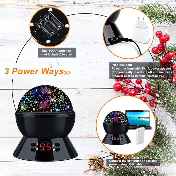 Dinosaur Night Light Projector for Kids, 360° Rotating Dino Projection Lamp Star Projector for Bedroom Ceiling, Toddler Night Light with Timer, Birthday Gift for Boys, Dinosaur Toys for Kids Ages 3-5