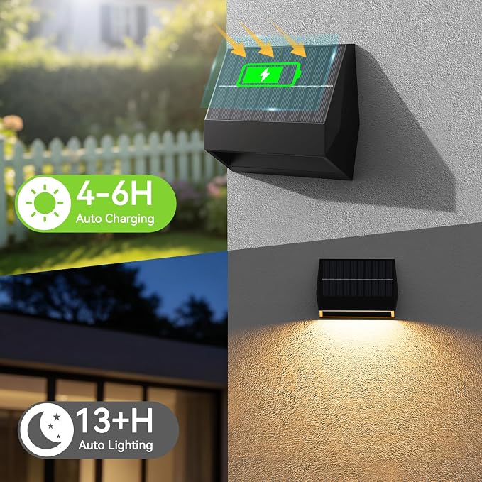 ZCXLIGHT Solar Fence Lights Outdoor with Remote, 12Modes &8PACK Solar Wall Lights, Ultra Bright & IP65 Waterproof Security Lamp for Garden, Deck, Patio, Yard, Pathway, Stairs Decoration