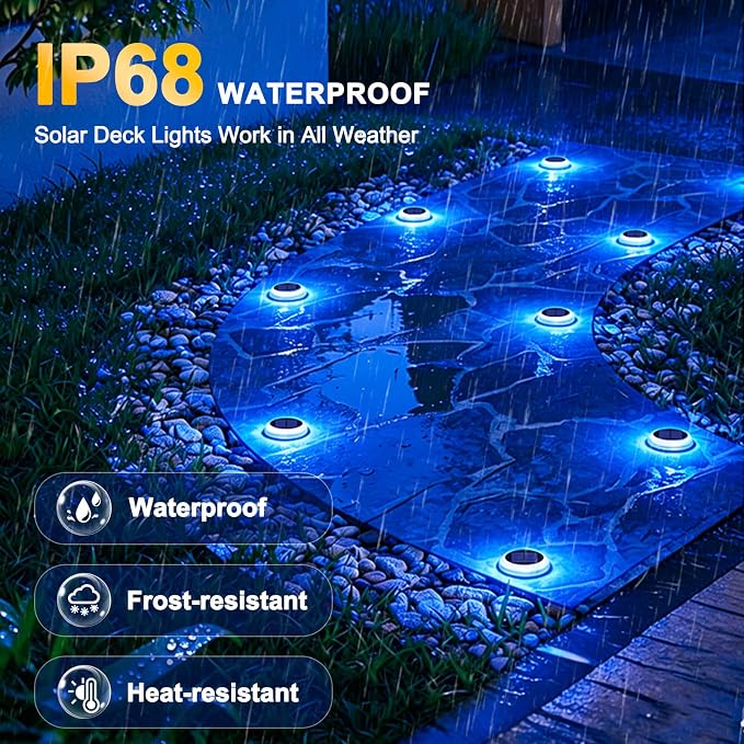 Honalia Blue Solar Driveway Lights Outdoor, 4 Pack Solar Dock Deck Lights Waterproof, Deck Lights Solar Powered for Outside, Stick on Solar Lights for Stair, Patio, Pathway, Walkway, Sidewalk, Step