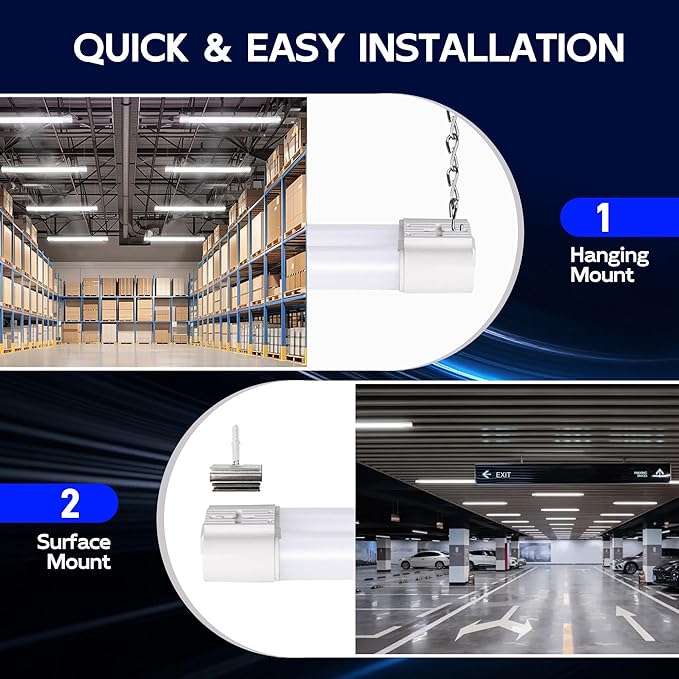 hykolity 4 Pack LED Shop Lights 4FT,60W (350W Equivalent), 6500 Lumens, 5000K Daylight White, Linkable Shop Lights for Garage & Workshop, Plug and Play with Hanging/Surface Mount Kit, White