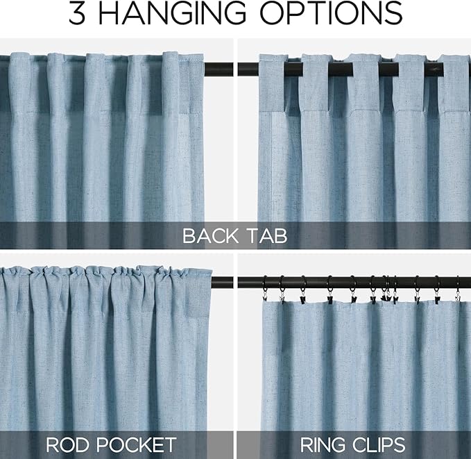 Nanspring Dusty Blue Linen Curtains 95 Inch Length for Living Room 2 Panel Set Burlap Textured Semi Sheer Linen Drapes Rustic Country Window Treatment Farmhouse Drop Cloth Curtain for Dinning Room