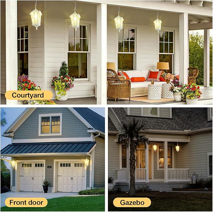 Outdoor Pendant Light for Porch Patio Garden Yard, Anti-Rust Aluminium Exterior Hanging Light Fixtures, Outside White Vintage Hanging Ceiling Light, Height Adjustable Outdoor Pendant Lamp