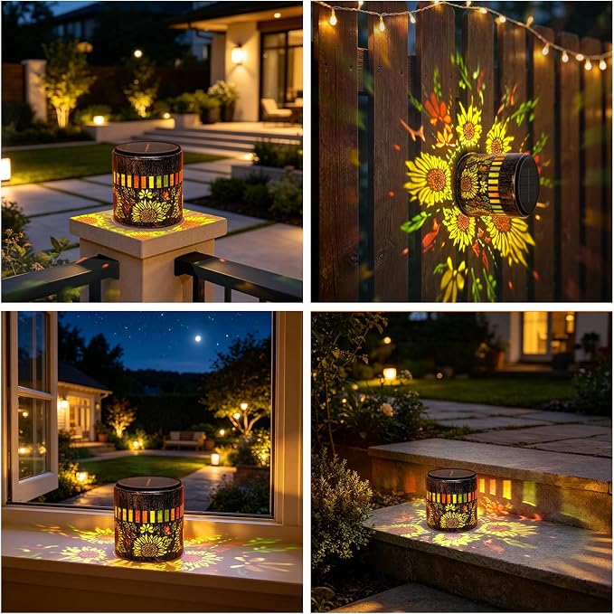 2PCS Decorative Solar Sunflower Lights Outdoor, 2026 New Metal Solar Powered Outdoor Deck Step Wall Lights, Sunflower Theme Waterproof Fence Light (Colored Light)