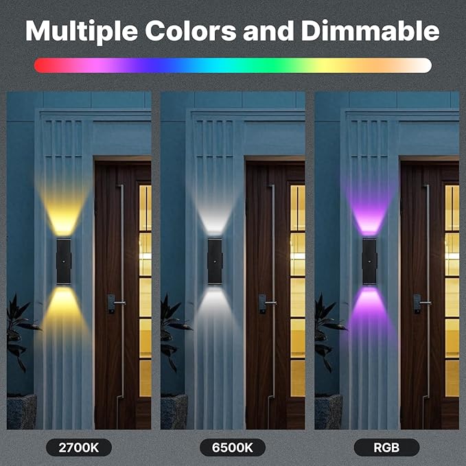 Outdoor Wall Lights 1 Pack, RGBCW Exterior Lighting Sconce,2700K-6500K Dimmable Smart Porch Lights Outdoor for House Patio Garage, Compatible with Alexa/Google Assistant, Bulb Included