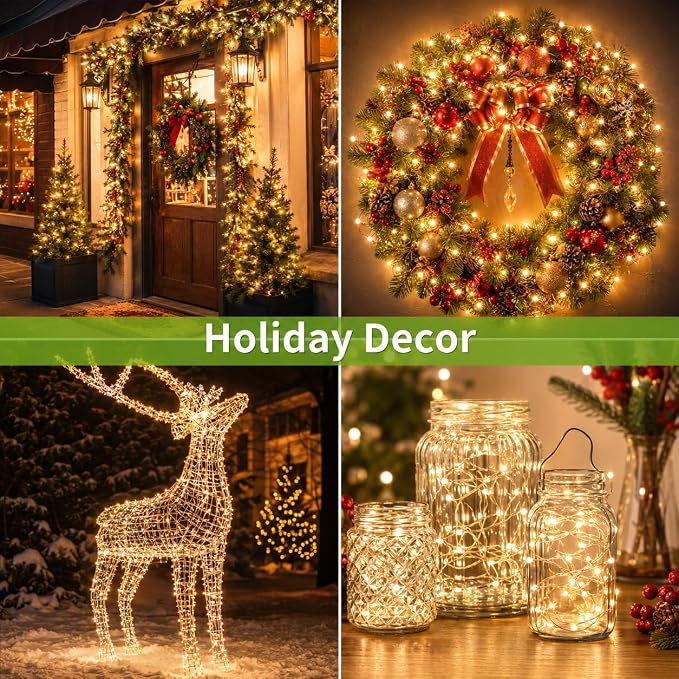 ALENEY Solar String Lights Outdoor, 33 Feet 100 LEDs 8 Modes Solar Fairy Lights for Outside, Waterproof Outdoor Light for Patio Yard Christmas Tree Halloween Wedding Party Decorations, Warm White