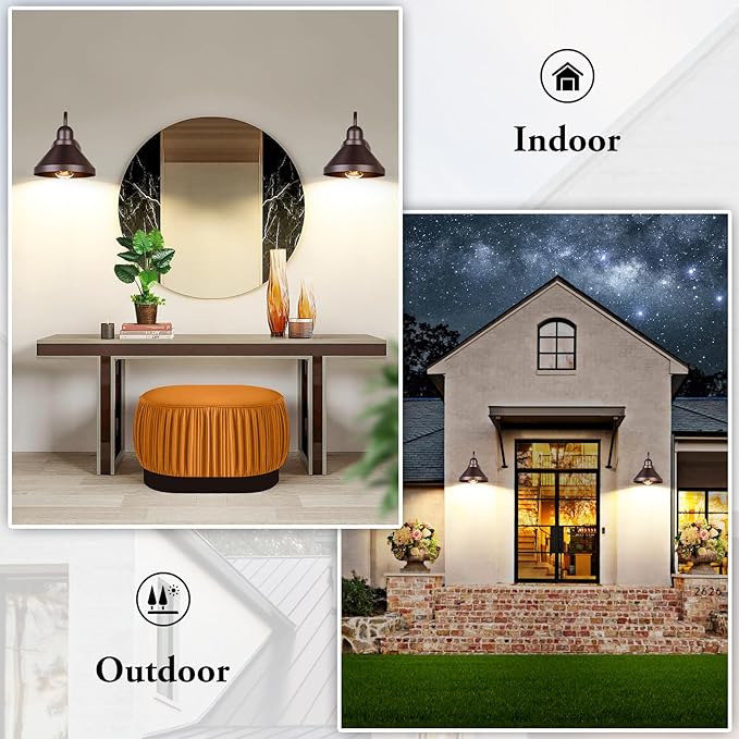 Brightever Gooseneck Porch Lights Outdoor, 2-Pack Farmhouse Exterior Barn Light Fixtures, Waterproof Industrial Brown Patio Wall Lamps for Garage, E26 Base Anti-Rust, Bulb not Included