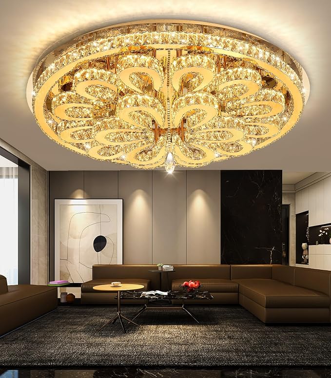40'' Modern Chandeliers for Living Room Crystal Large Chandelier Ceiling Light Fixture LED Dimmable with Remote Pendant Lighting Flush Mount Lighting for Dining Room Bedroom Gold