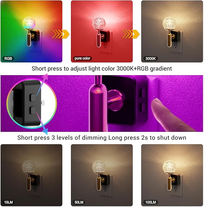 JandCase Night Light, 2 Pack Night Lights Plug into Wall, Color Change RBG Nightlight, Built in Dusk to Dawn Sensor for Hallway Bedroom Stairway