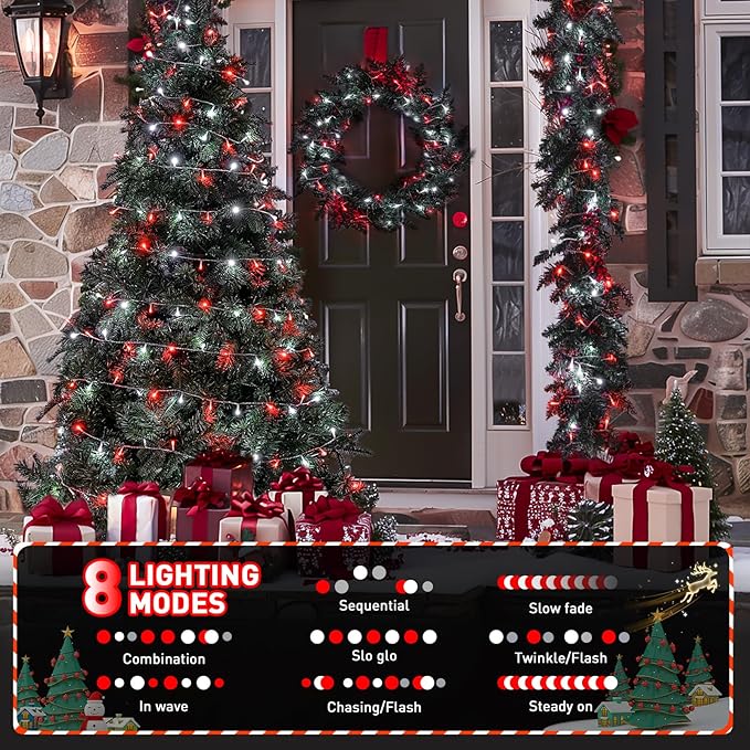 JMEXSUSS 200 LED Red and White String Lights Indoor Outdoor, 66ft Christmas Lights Indoor Clear Wire Plug in for Bedroom Tree Christmas Graduation Party Decorations