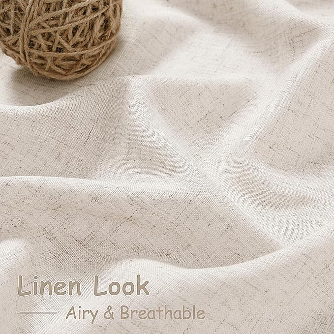 Beige Linen Light Filtering Curtains 96 Inches Long 2 Panels Long Semi Sheer Linen Blended Window Curtains Back Tab Rod Pocket Natural Linen Rustic Farmhouse Drapes for Living Room Bedroom 60x96