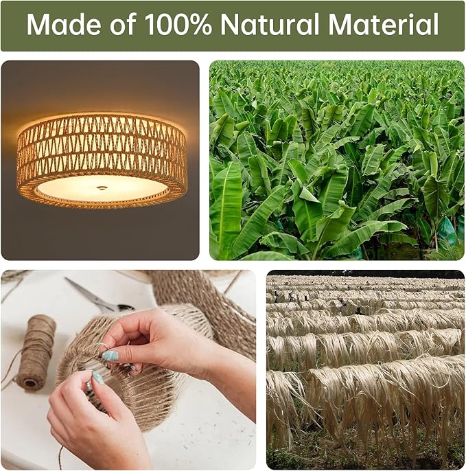 Modern Flush Mount Ceiling Light, 4-Light Boho Rattan Light Fixture Large Gold Ceiling Light Bedroom Light Fixtures for Living Room Dining Room Kitchen Foyer